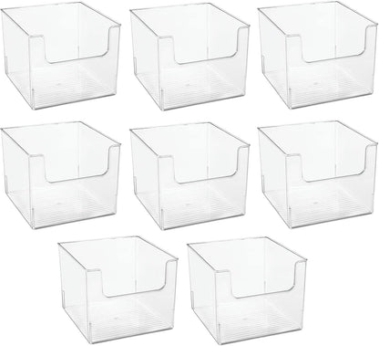 mDesign Modern Plastic Open Front Dip Storage Organizer Bin Basket for Household Organization - Shelves, Cubby, Cabinet, and Closet Organizing Decor - Ligne Collection - 8 Pack - Clear