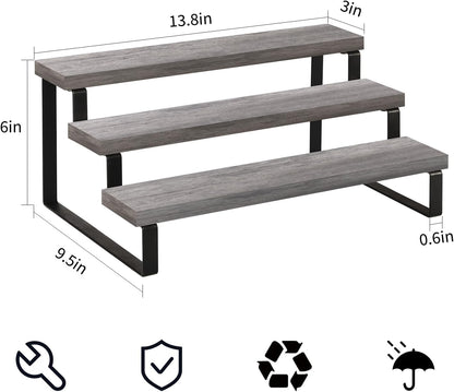 YINMIT Wooden Display Riser Stand, Tiered Perfume and Cologne Organizer Stand, 4 Tier Spice Rack Organizer, Rustic Display Shelf for Candles (4 Tier)