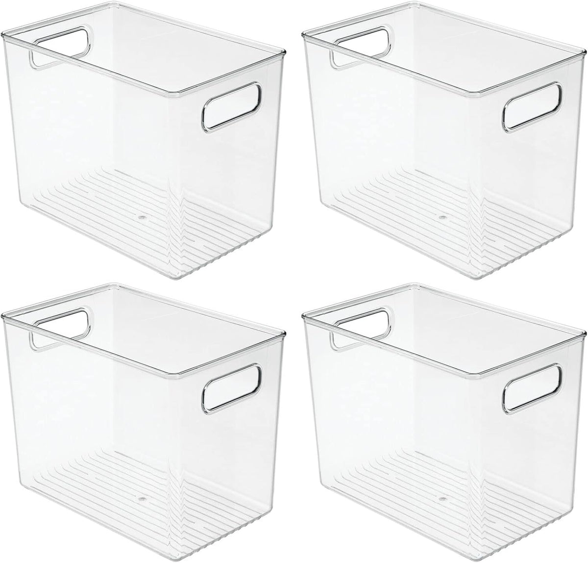 mDesign Plastic Deep Kitchen and Pantry Organizer Storage Bin with Handles for Cabinet, Fridge, Freezer - Food Storage Containers for Snacks, Yogurt Pouches or Fruit, Ligne Collection, 4 Pack, Clear