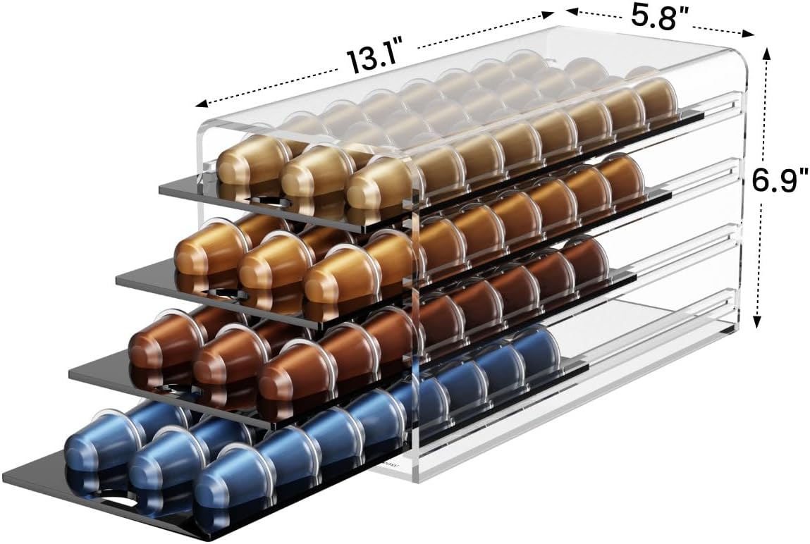Acrylic Coffee Pod Holder for Nespresso OriginalLine Capsules, 40 Pods Capacity for Countertop Coffee Bar Home Office Kitchen