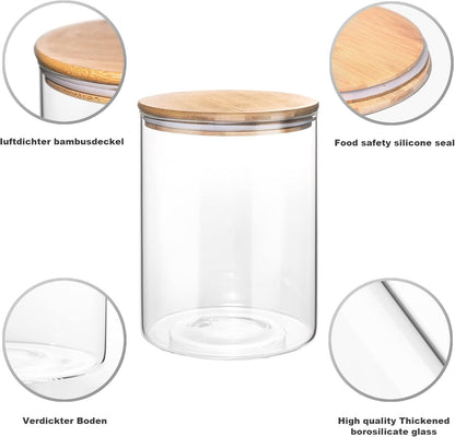 YUNCANG Glass Storage Jars 6 Pack 37oz Clear Glass Food Storage Containers with Airtight Bamboo Lid Stackable Kitchen Canisters for Candy,Cookie,Rice,Sugar,Flour,Pasta,Nuts and Spice Jars(Square)
