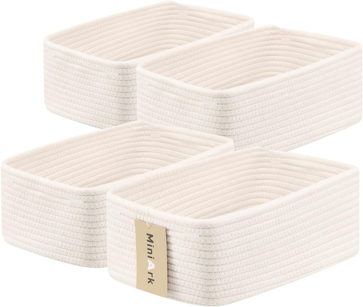 MiniArk Small Storage Baskets for Organizing | Closet Organizer Bins | Shelf Toy Basket | Woven Rope Baskets | Cube Decorative Box | Shallow Basket | L11.5xW7.5xH4.7| Brown