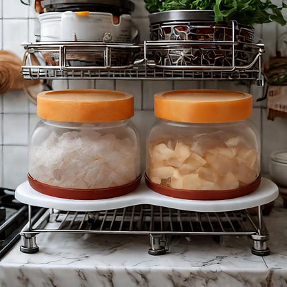 SAIOOL 2-Pack Striped Borosilicate Glass Airtight Canisters - Big mouth Large Capacity, Acacia Wood Lid, Food Storage Jars for Flour, Pasta, Pantry Organization (1/2 Gallon （Yellow Press lid 2 pack）)