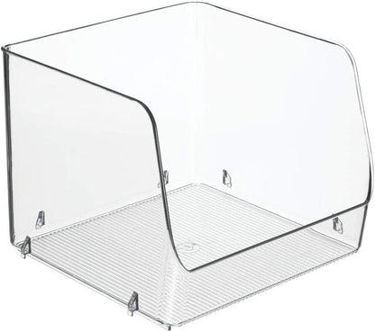 mDesign Wide Stackable Plastic Food Storage Organizer Bin Basket with Open Front for Household Kitchen Cabinets, Pantry, Offices, Closets, Bedrooms, Bathrooms - 10.2" Wide, 2 Pack - Clear