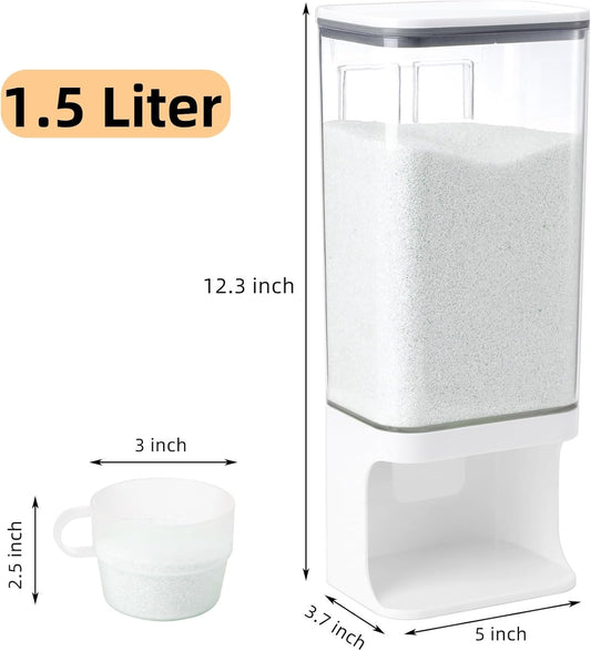 AVLA Rice Dispenser, Wall-Mounted Laundry Detergent Container, Cereal Dry Food Storage Bucket with Measuring Cup, Kitchen Grain Organizer with Lid, BPA-Free, for Beans, Laundry Scent Bead, Pet Food