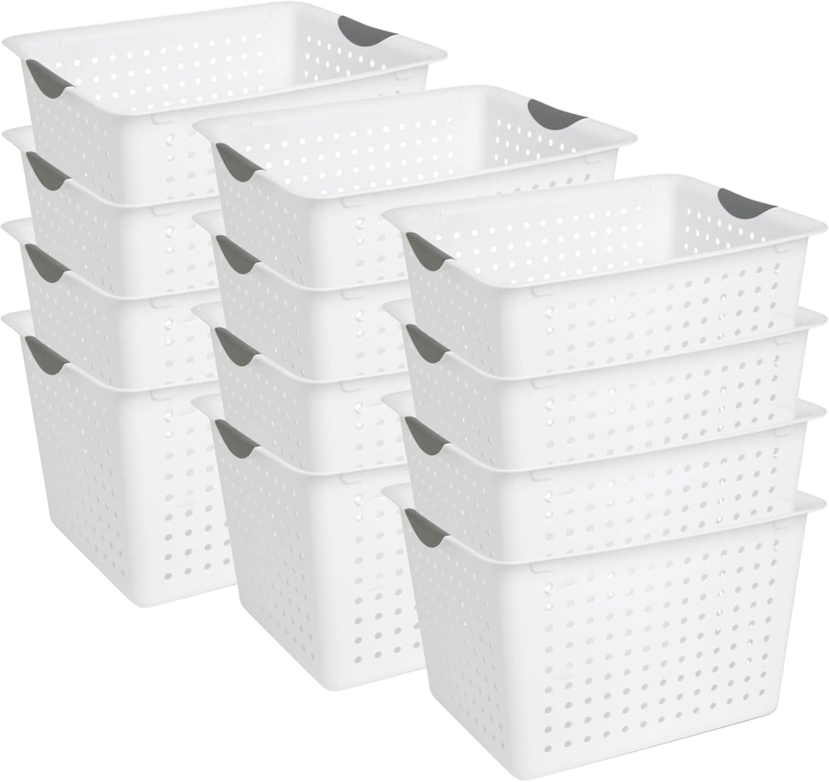 Sterilite 12-Pack Deep Ultra Basket, Open Top Plastic Storage Organizer, White - Classic Baskets for Organizing Countertops, Pantry Shelves, Kitchen Cabinets, Laundry Rooms or Home Offices