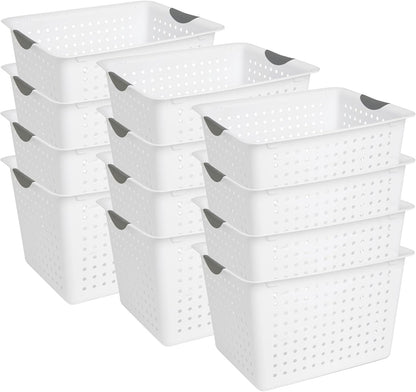 Sterilite 12-Pack Deep Ultra Basket, Open Top Plastic Storage Organizer, White - Classic Baskets for Organizing Countertops, Pantry Shelves, Kitchen Cabinets, Laundry Rooms or Home Offices
