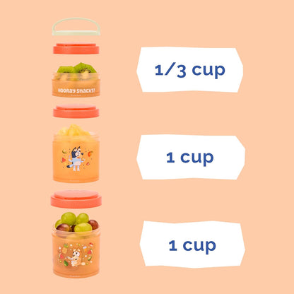 Whiskware Bluey Stackable Snack Containers for Babies, Toddlers, and Kids, 3 Stackable Snack Cups for School and Travel, Cupholder Friendly, Bluey and Bingo! Let’s Do This!
