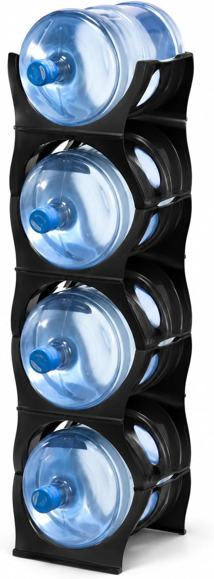 Bariboo Stackable Water Bottle Storage Rack Best Water Jugs 5 Gallon Organizer. Jug Holder for Kitchen, Cabinet and Office Organizing. Reinforced Polypropylene (Silver, 4 No Shelf)