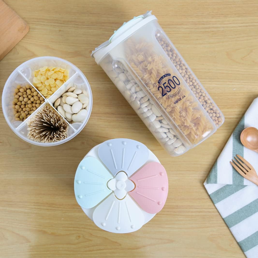 Airtight Kitchen Food Storage Container, Leak-Proof BPA Free Plastic Plastic Dry Cereal Dispensers Containers with Durable Lids for Flour, Sugar, Rice (1500ml-3 Grid)