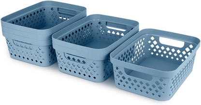 Glad Plastic Baskets for Organizing, Set of 6 | Pantry Storage for Under Counter, Linen Closet, and Bathroom | Nesting Shelf Bins with Handles, 1 Gallon, Grey