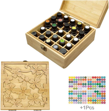 Pure Vie Essential Oil Bamboo Storage Box Travel Display Presentation, Holds 26 Bottles for 5, 10, 15ml - Aromatherapy Organizer Nail Polish Fragrance Container - Keep Your Oils Safe & Space Saver