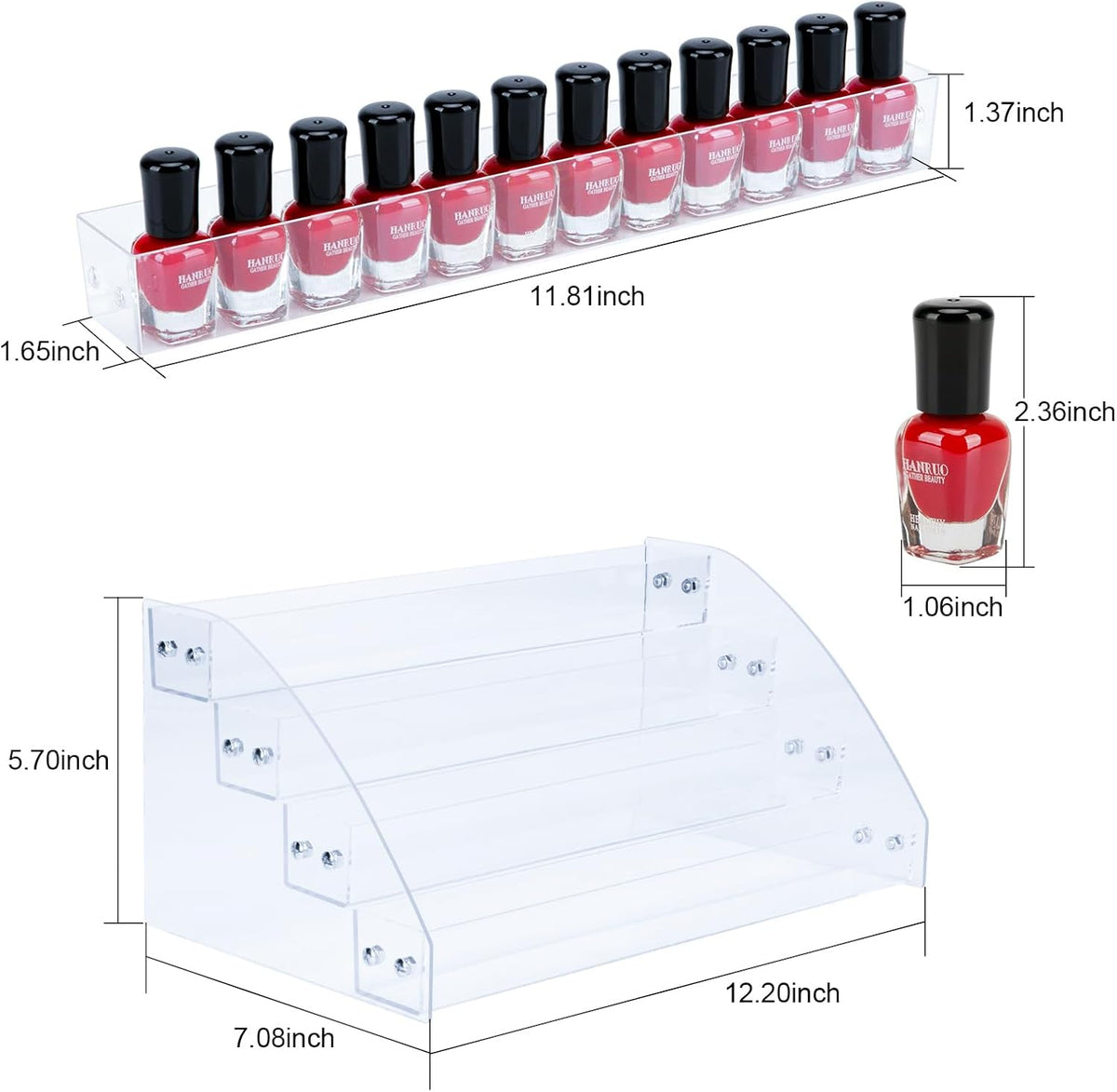 KINGROW Nail Polish Organizer Holder Rack 6 Layers Acrylic Display Shelf For Eyeglasses Essential Oils Ink Storage Holds Up to 96 Bottles (Fit 1-2oz Bottles)