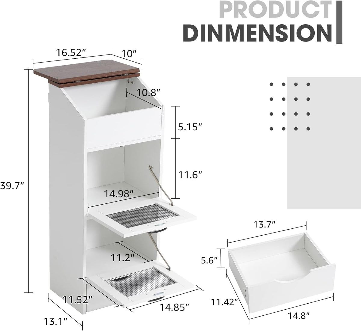 Patiorama Wood Potato and Onion Storage Bin Box with Lid, 4-Tier Farmhouse Wooden Bread Box Cabinet with 2 Mesh Doors & Rolling Drawer, Large Vegetable Storage Bin Organizer for Kitchen Pantry White
