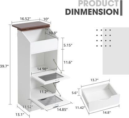 Patiorama Wood Potato and Onion Storage Bin Box with Lid, 4-Tier Farmhouse Wooden Bread Box Cabinet with 2 Mesh Doors & Rolling Drawer, Large Vegetable Storage Bin Organizer for Kitchen Pantry White