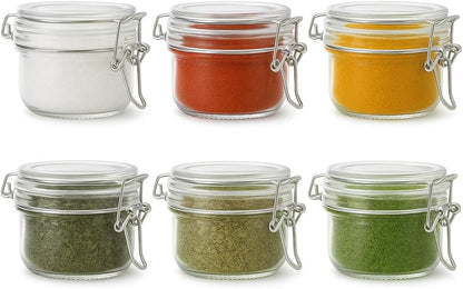 17oz Airtight Glass Jars, 6 Pack Clamp Lid Canisters, Small Food Storage Containers for Spices, Nuts, Snacks, Canning Jar for Jams & Pickling, Pantry Organization