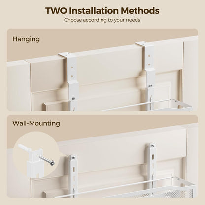 Delamu 8 Tier Over the Door Pantry Organizer, 2in1 Hanging or Wall Mount Spice Rack Seasoning, Adjustable Heavy-Duty Narrow Pantry Door Organizer and Storage for Kitchen Cabinet and Bathroom,12" White