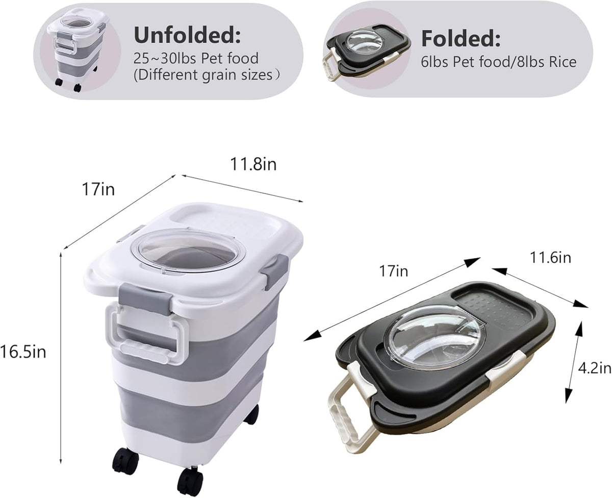 SEWIU Dog Food Storage Container Up to 2pack*20LB,Collapsible Dog Food Container with Travel Silicone Bowl and Scoop for Dog/Cat/Bird Food/Cat litter,Keep Dry Food Fresh,Easy to Move.