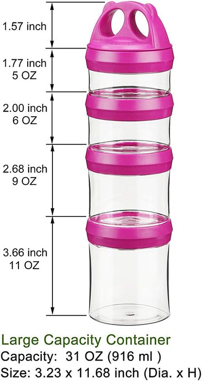 SELEWARE Portable Stackable Food Storage Containers for Snacks Formula Powder and Drinks Twist Lock System Airtight Leak-proof BPA and Phthalate Free 4 Piece Jars 31oz Blue