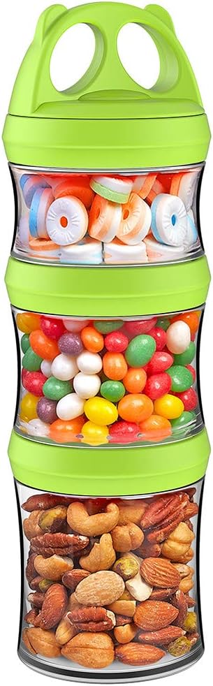 SELEWARE Portable Stackable Food Storage Containers for Snacks Formula Powder and Drinks Twist Lock System Airtight Leak-proof BPA and Phthalate Free 4 Piece Jars 31oz Blue