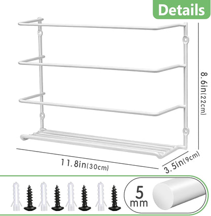 Premium 2-Pack Heavy Duty Kitchen Wrap Organizer, Extra Thick & Sturdy Metal Wire Rack for Cabinet Door, Holds Foil, Plastic Wrap, Wax Paper, Bags, Space Saving Under Sink or Pantry Storage Holder