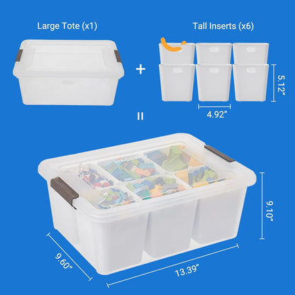 MACOPRO 17 QT Plastic Storage Box with Removable Tray, Bins with Lids, Clear Storage Container for Craft Supplies, Beads, Tools, Sewing, and Playdoh Organization (White, -17QT)