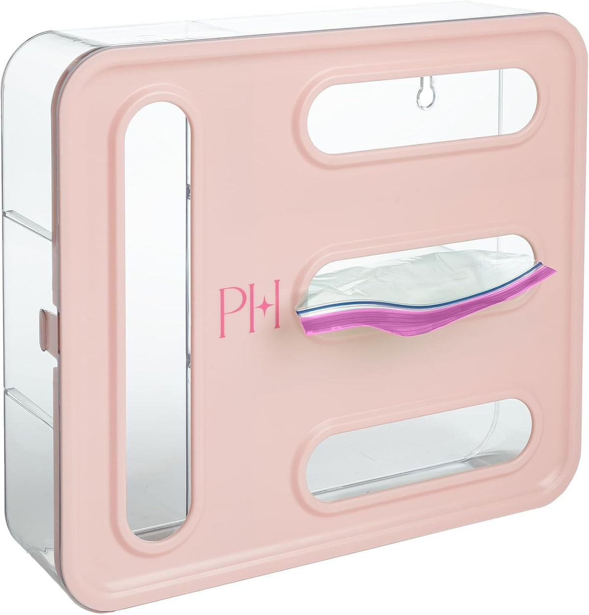 Paris Hilton 4-Slot Storage Bag Organizer, Multipurpose Kitchen Drawer and Wall-Mounted Organizer for Gallon, Quart, Sandwich and Snack Bags, Pink