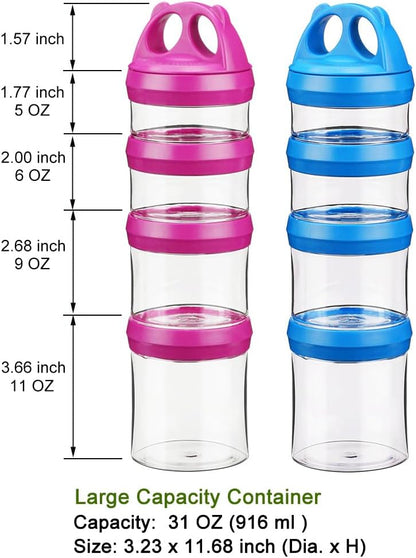 SELEWARE Portable Stackable Food Storage Containers for Snacks Formula Powder and Drinks Twist Lock System Airtight Leak-proof BPA and Phthalate Free 4 Piece Jars 31oz Blue
