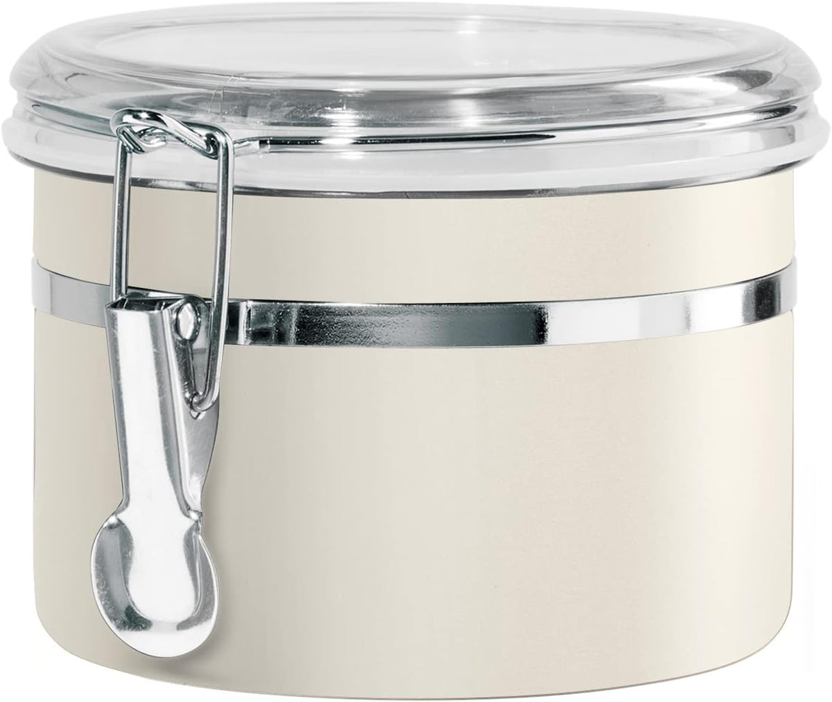 Oggi Stainless Steel Kitchen Canister 152 fl oz - Airtight Clamp Lid, Clear See-Thru Top - Ideal for Kitchen Storage, Food Storage, Pantry Storage. Jumbo Size 8" x 8".
