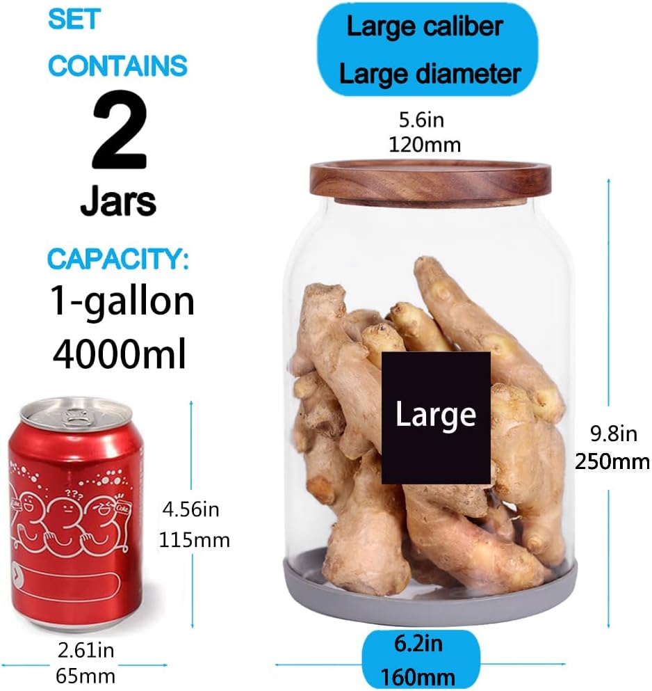 SAIOOL Glass Jars with Airtight Lid [Set of 4],Kitchen Canisters, Borosilicate Storage Containers,Retro Design, jars for Candy,Cookie,Rice,Sugar,Flour, Flour,Pasta,Nuts and Spice Jars