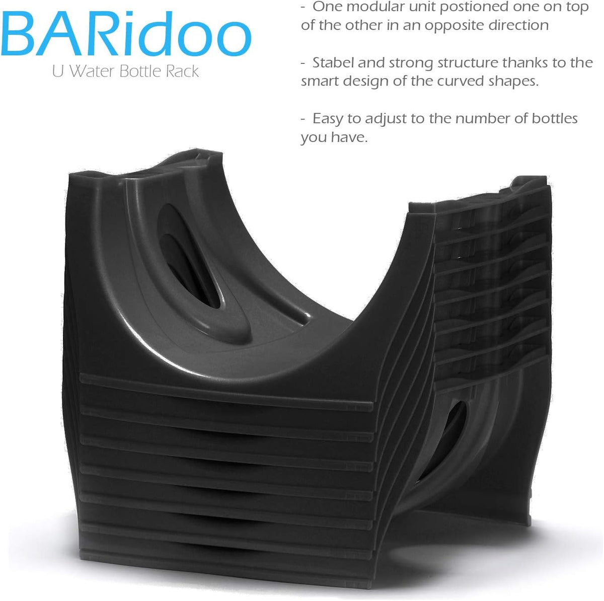 Bariboo Stackable Water Bottle Storage Rack Best Water Jugs 5 Gallon Organizer. Jug Holder for Kitchen, Cabinet and Office Organizing. Reinforced Polypropylene (Silver, 4 No Shelf)