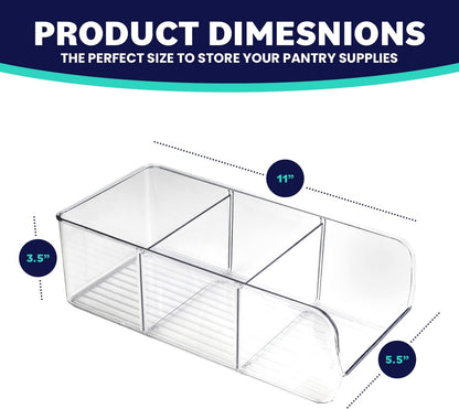 ELTOW 4-Pack Snack Organizer, 3-Compartment Plastic Bins with Removable Dividers, Chip & Food Storage for Pantry, Spices, Fridge, and Cabinet