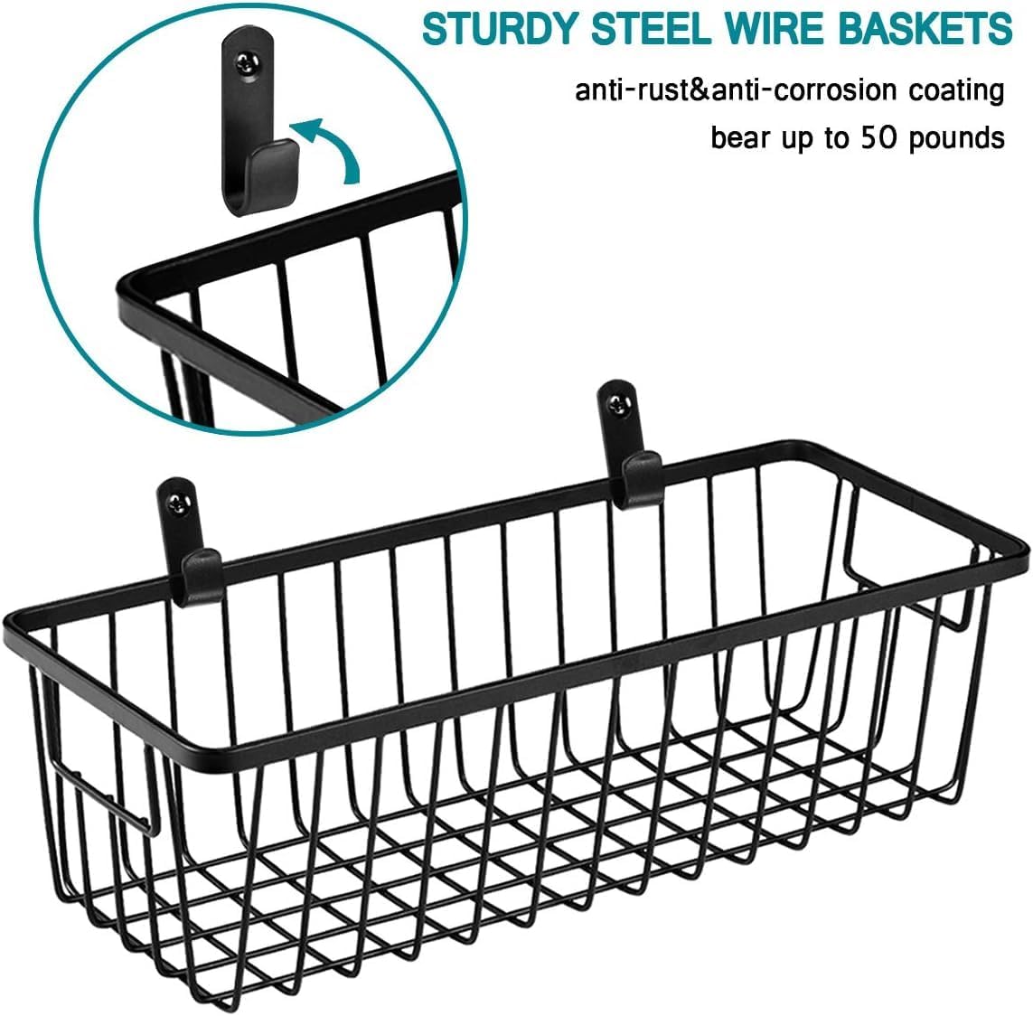 SheeChung Farmhouse Metal Wire Bin Basket with Wall Mount - Small, - Portable Hanging Wall Basket, Rustic Home Storage Organizer for Cabinets, Pantry, Closets, Bathroom, Kitchen,Bedroom(Black)