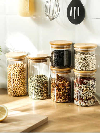 SHOWIN Glass Food Storage Jars Square 37oz, 4 Pack Glass Jars With Bamboo Lids, Kitchen Storage Containers For Spice, Candy, Cookie, Storage For Pantry Organizers