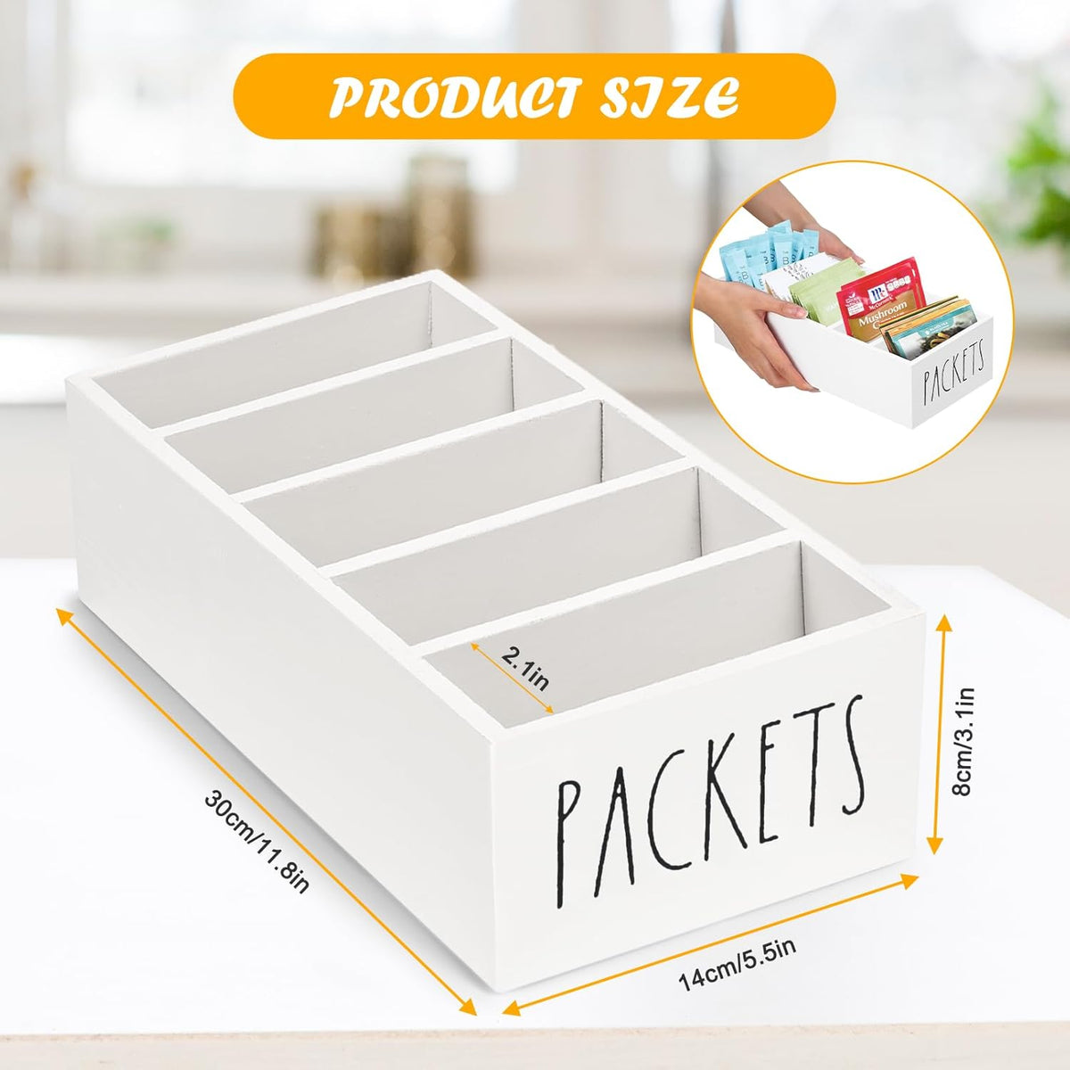 Seasoning Packet Organizer, Spice Packet Storage Organizer with 5 Compartments, Wooden Food Packet Organizer, Caddy Storage for Kitchen Pantry Cabinet, Modern Kitchen Organization Bins(Black)