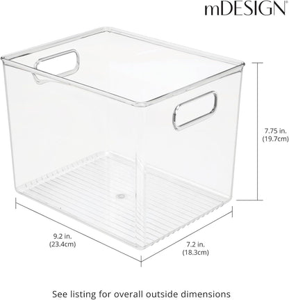 mDesign Plastic Deep Kitchen and Pantry Organizer Storage Bin with Handles for Cabinet, Fridge, Freezer - Food Storage Containers for Snacks, Yogurt Pouches or Fruit, Ligne Collection, 4 Pack, Clear