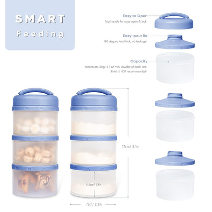 Termichy Stackable Formula Dispenser Portable Milk Powder Container, 2 Pack, Warm Grey