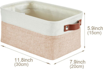 DECOMOMO Storage Bins, Large Fabric Storage Baskets for Shelves, Decorative Linen Closet Organizer, 15 x 11 x 9.5 inches (Beige & White, 3 Pack)