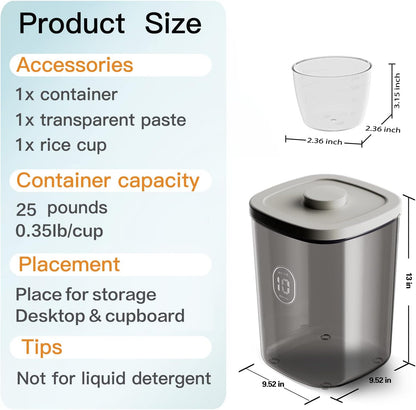 20-25 lbs Rice Dispenser,10.5 Qt/10 L/22-25 lbs Rice Container Storage with Measuring Cup & Brush Food Cereal Container Bins Household for Kitchen Pantry Organization (AY-10KG-WHITE)