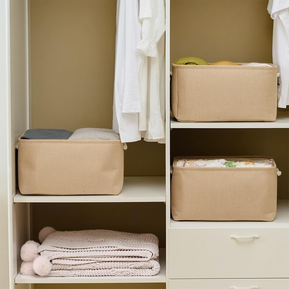 Fabric Storage Bins 12x8x5 inch [6-Pack] with Rope Handles - Decorative Baskets for Organizing