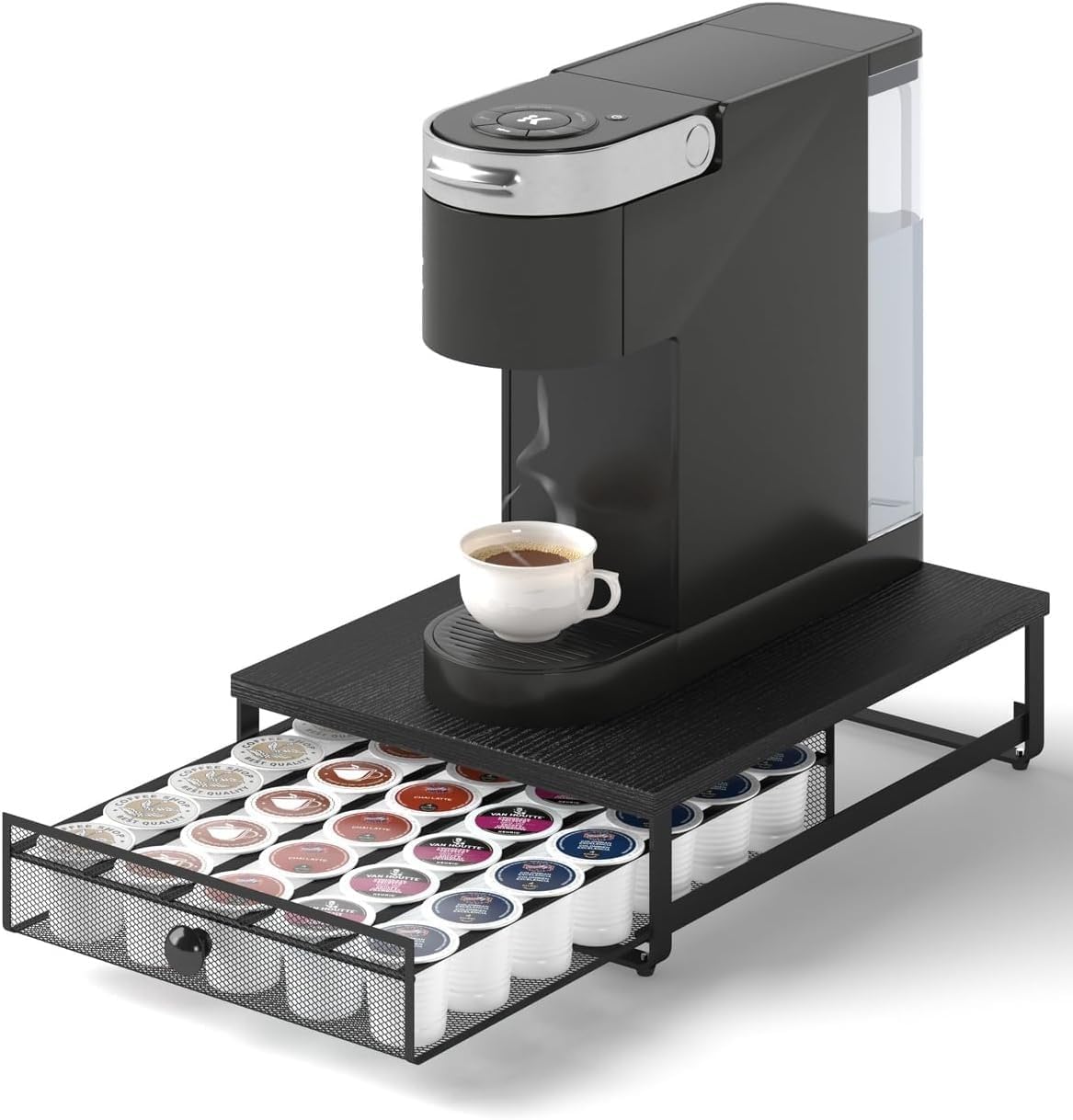 Sedegn Coffee Pod Holder Counter Coffee Vertuo Capsules Storage Organizer with Sliding Drawer Compatible For 35 K-Cup Pods No Assembly Needed Rustic Brown
