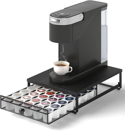 Sedegn Coffee Pod Holder Counter Coffee Vertuo Capsules Storage Organizer with Sliding Drawer Compatible For 35 K-Cup Pods No Assembly Needed Rustic Brown