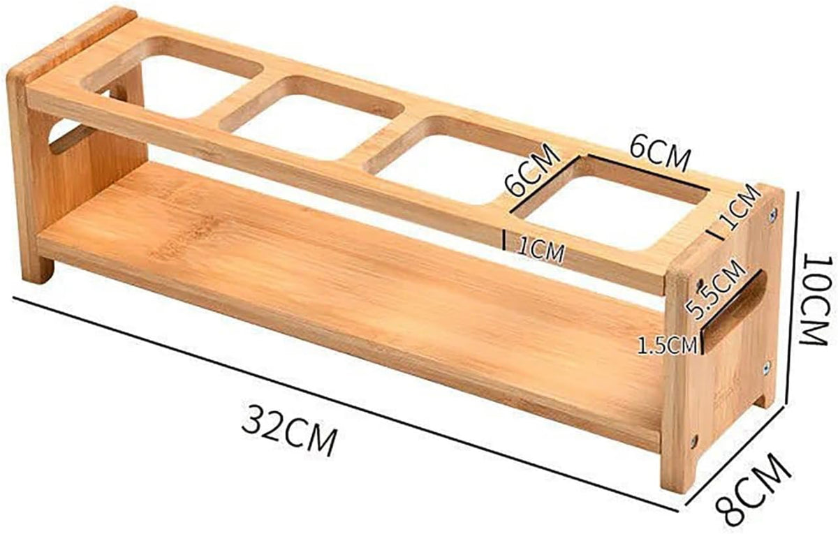 Tissting 4 Hole Solid Wood Spice Rack Oil Bottle Holder | 6cm Square Hole Anti-Slip Multifunctional Countertop Organizer for Olive Oil, Coffee Syrup, Kitchen Seasoning Storage
