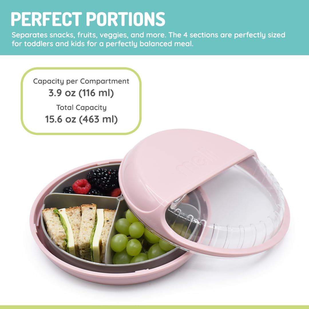 melii Spin Snack Container | 3-Compartment Rotating Snack Box with Sliding Window, BPA-Free, Dishwasher Safe, Portable Snack Container for Kids Ages 3+ (Blue)