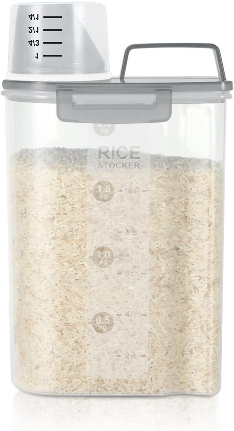 LEAWALK Airtight 4 LBS Rice/Cereal/Dry Food Storage Container BPA Free, 2.11Qt Clear Plastic Kitchen and Pantry Organization Bin Suitable for Oats, Flour, Sugar, Pasta, Pet Food, etc (Clear Grey)