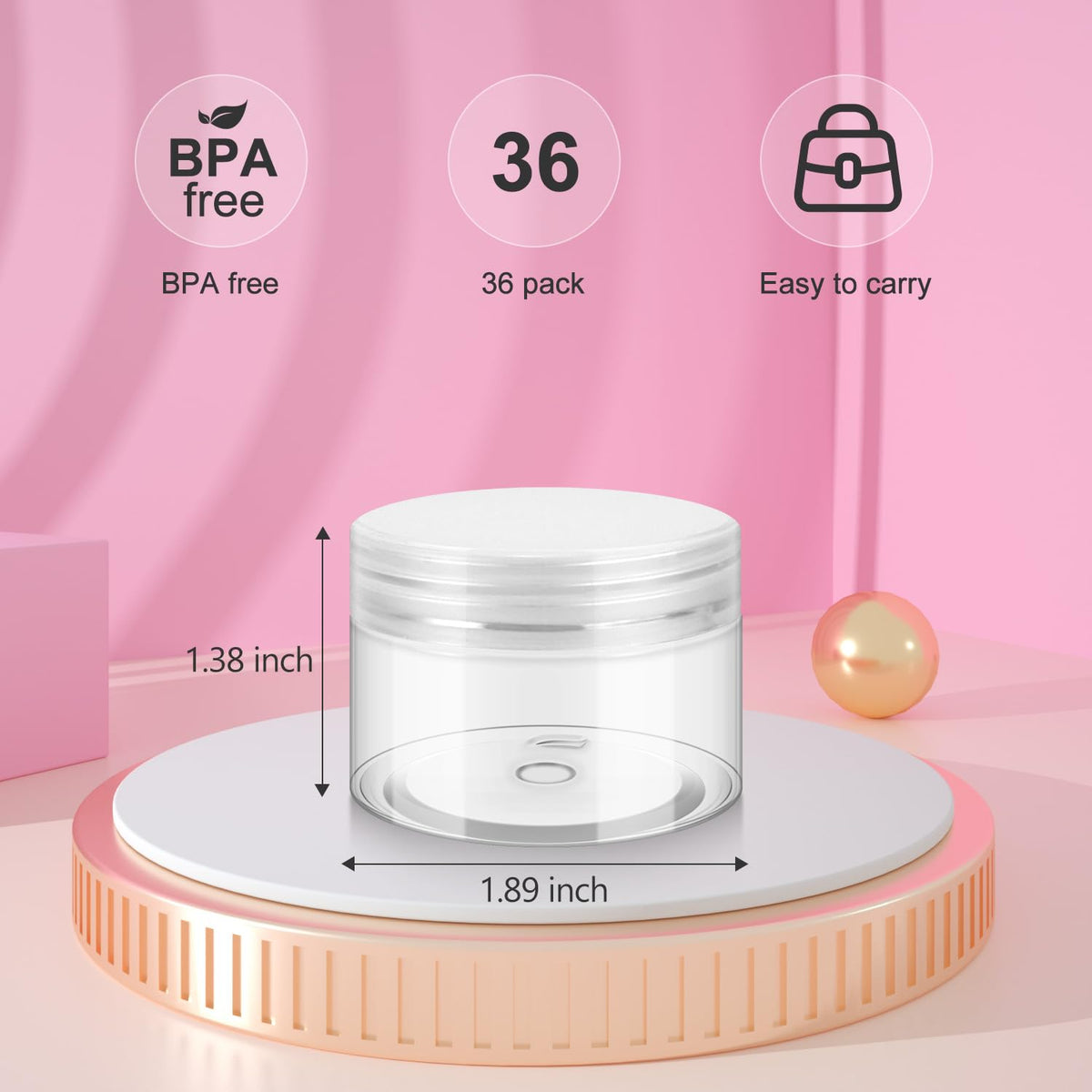 Loretoy 36 Pack 2 OZ Plastic Jars with Lids, BPA Free, Reusable, Refillable Transparent Cosmetic Containers for Bath Salts, Cosmetics, Powders, Beauty Product and Small Accessories