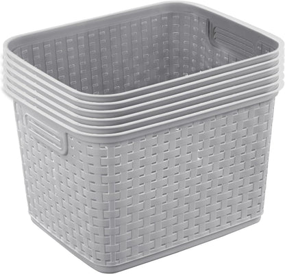 Sterilite Tall Weave Basket, Woven Plastic Storage Baskets for Organization, Cement Gray - Organizing Bin Containers with Handles for Bedroom, Bathroom, Dorm, Laundry Room, and Closet