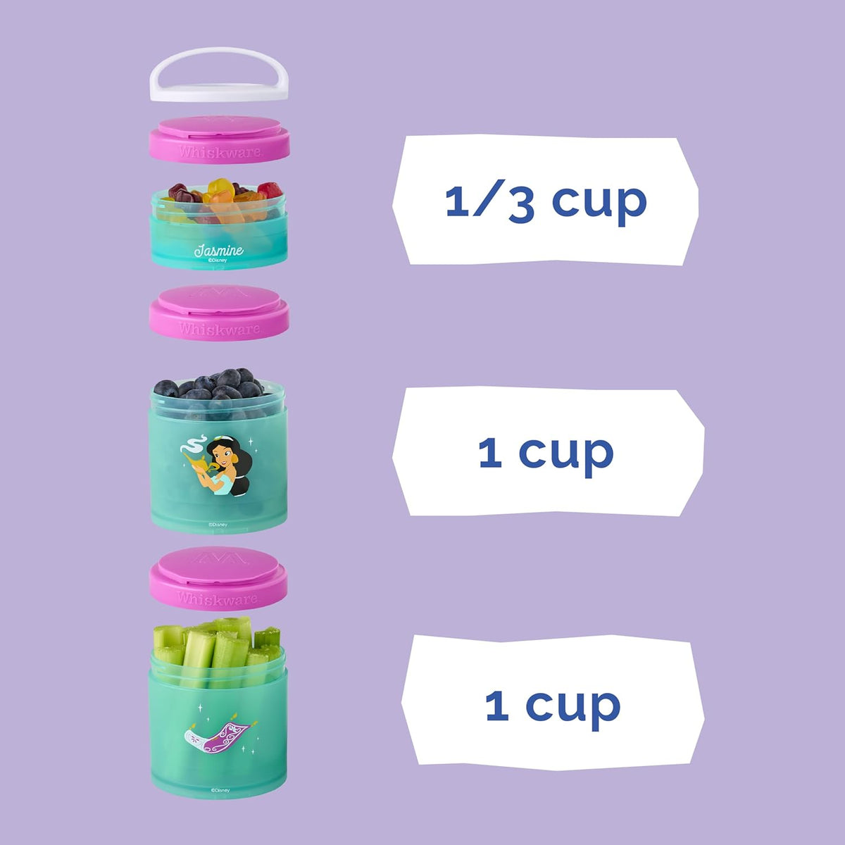 Whiskware Bluey Stackable Snack Containers for Babies, Toddlers, and Kids, 3 Stackable Snack Cups for School and Travel, Cupholder Friendly, Bluey and Bingo! Let’s Do This!