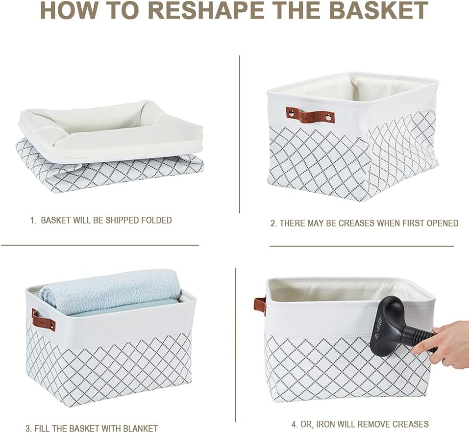 DECOMOMO Storage Bins, Large Fabric Storage Baskets for Shelves, Decorative Linen Closet Organizer, 15 x 11 x 9.5 inches (Beige & White, 3 Pack)