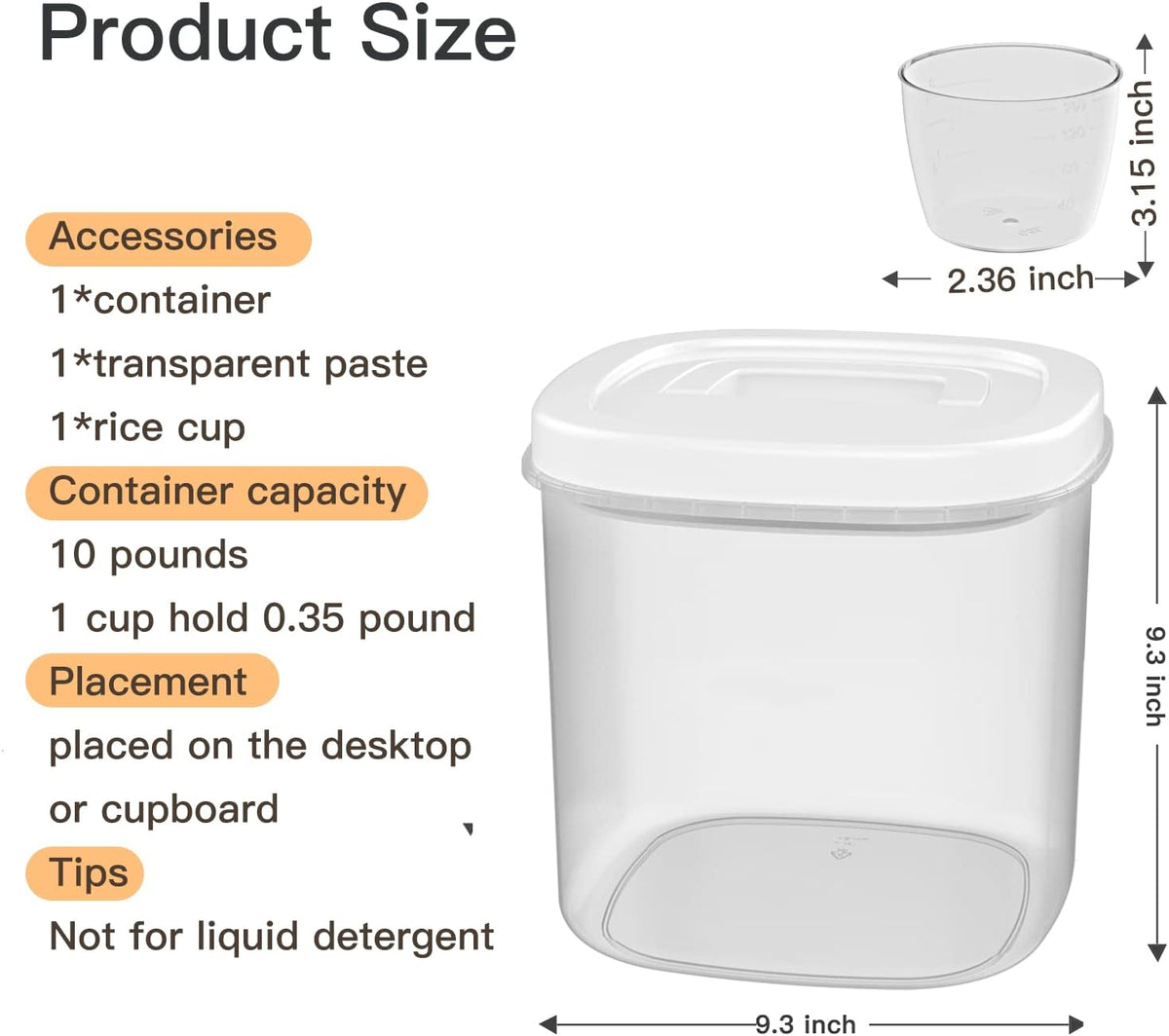 20-25 lbs Rice Dispenser,10.5 Qt/10 L/22-25 lbs Rice Container Storage with Measuring Cup & Brush Food Cereal Container Bins Household for Kitchen Pantry Organization (AY-10KG-WHITE)
